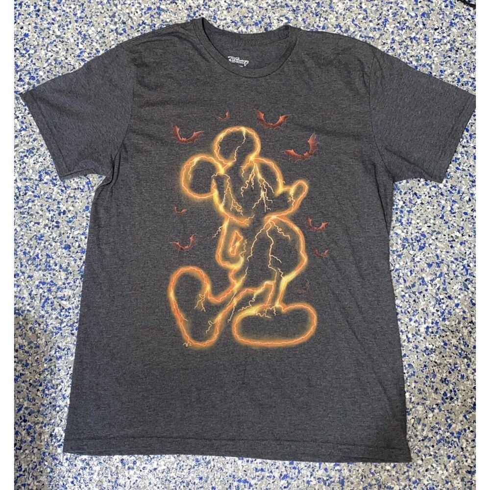 Disney Mickey Mouse Halloween T-Shirt Men’s Size Large Gray Graphic Print Bats